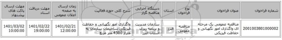 مناقصه عمومی یک مرحله ای واگذاری امور نگهبانی و حفاظت فیزیکی 
