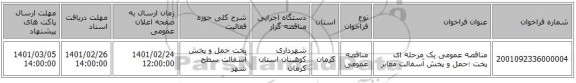 مناقصه عمومی یک مرحله ای پخت ؛حمل و پخش آسفالت معابر