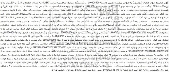 آگهی مزایده یکدستگاه سواری شخصی (سمند LXEF7) و غیره ...