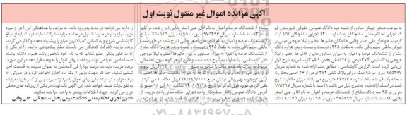 مزایده، مزایده ششدانگ عرصه و اعیان به میزان مساوی پلاک ثبتی 474 فرعی از 26 اصلی بخش 9