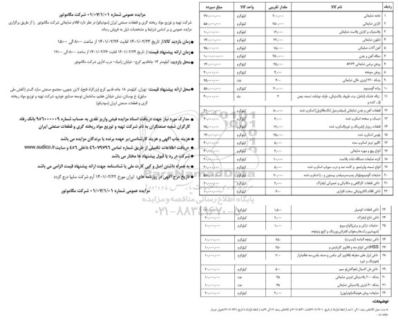 مزایده اقلام ضایعاتی شرکت مگاموتور