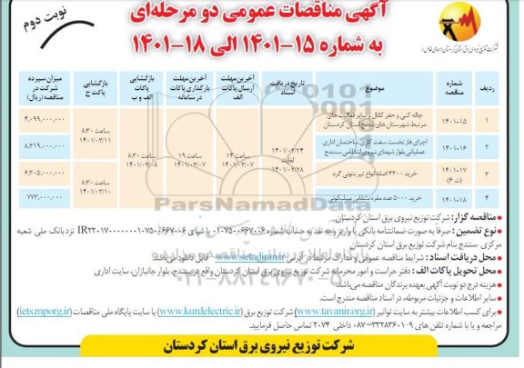 مناقصه چاله کنی و حفر کانال و سایر فعالیت های مرتبط ....