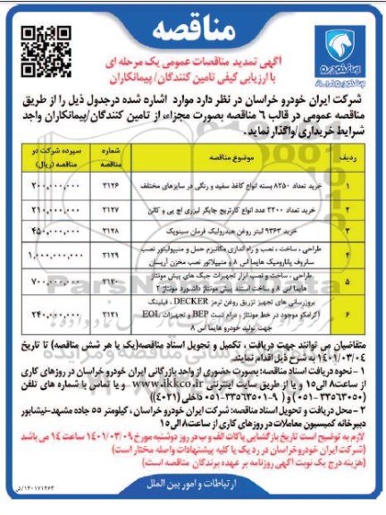 مناقصه خرید تعداد 8250 بسته انواع کاغذ سفید ...
