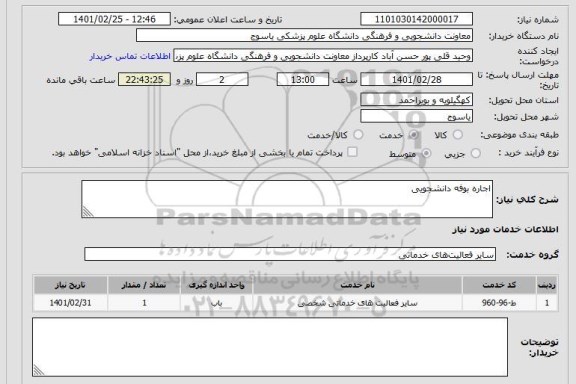 استعلام اجاره بوفه دانشجویی