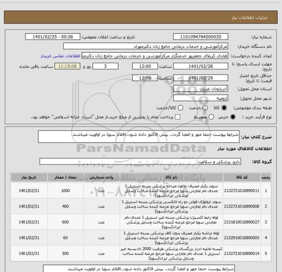 استعلام شرایط پیوست حتما مهر و امضا گردد.. پیش فاکتور داده شود..اقلام سوپا در اولویت میباشند