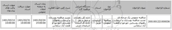 مناقصه عمومی یک مرحله ای  تجدید مناقصه بهسازی و آسفالت راههای روستایی خورخورا و همت آباد سلماس