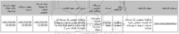 مناقصه عمومی یک مرحله ای قرارداد حجمی دایره خدمات شهری شهرداری نصرآباد