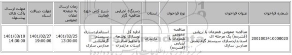 مناقصه عمومی همزمان با ارزیابی (فشرده) یک مرحله ای استانداردسازی سیستم گرمایشی مدارس ساری