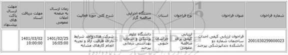 فراخوان ارزیابی کیفی احداث ساختمان شماره دو دانشکده دندانپزشکی بیرجند