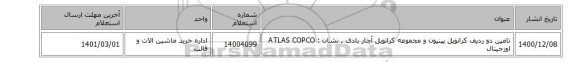 تامین دو ردیف کرانویل پینیون و مجموعه کرانویل آچار بادی , نشان : ATLAS COPCO اورجینال