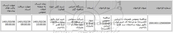 مناقصه عمومی همزمان با ارزیابی (فشرده) دو مرحله ای خرید ابزار دقیق پروژه ساختمان سد غدیر باباحیدر