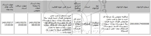 مناقصه عمومی یک مرحله ای خرید و حمل و نصب چمن مصنوعی فوتبال جزیره هرمز- بیکا شهرستان رودان- سوزا شهرستان قشم- شهرستان قشم(فاز دوم-- طبل شهرستان قشم(فا