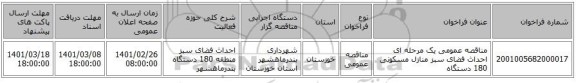مناقصه عمومی یک مرحله ای احداث فضای سبز منازل مسکونی 180 دستگاه 