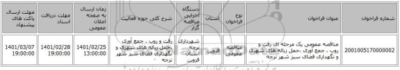 مناقصه عمومی یک مرحله ای رفت و روب ، جمع آوری ،حمل زباله های شهری و نگهداری فضای سبز شهر نرجه