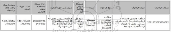 مناقصه عمومی همزمان با ارزیابی (فشرده) یک مرحله ای سرویس دهی به کارکنان ایستگاههای طول خط 