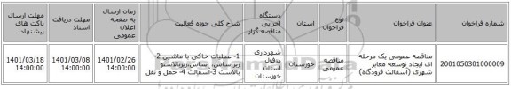 مناقصه عمومی یک مرحله ای ایجاد توسعه معابر شهری (آسفالت فرودگاه)