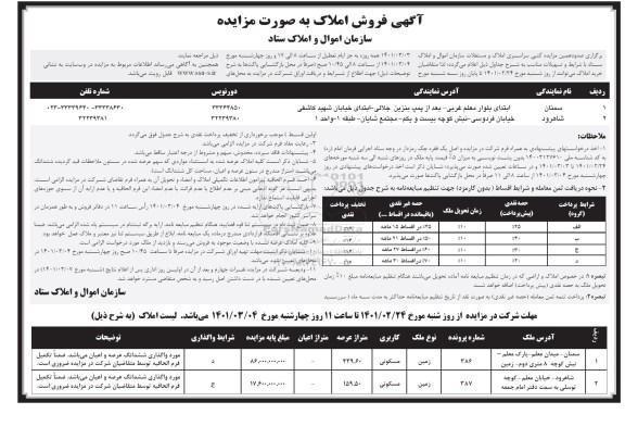 مزایده کتبی سراسری املاک و مستغلات