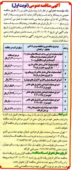 مناقصه انجام عملیات اجرایی ساخت ایستگاه های .....
