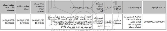 مناقصه عمومی یک مرحله ای جدول گذاری معابر عمومی سطح شهرآبی بیگلو