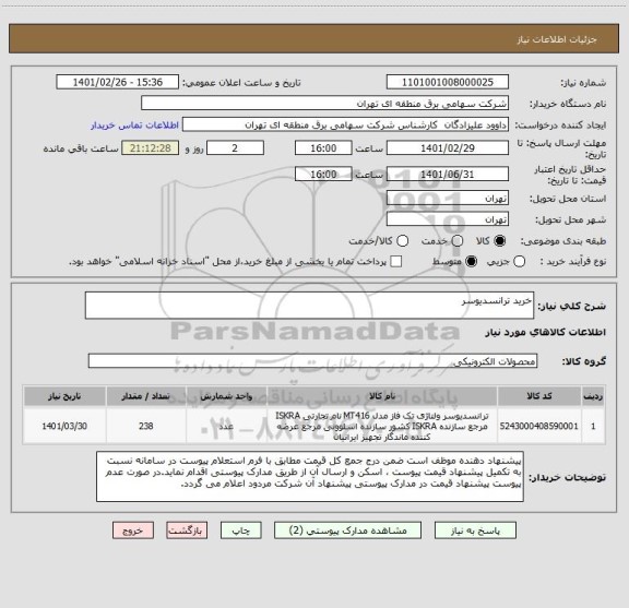 استعلام خرید ترانسدیوسر