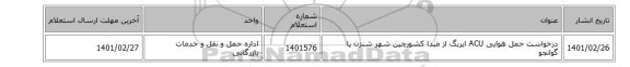 درخواست حمل هوایی  ACU ایربگ از مبدا کشورچین شهر شنزن یا گوانجو