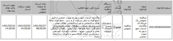 مناقصه عمومی یک مرحله ای واگذاری خدمات امور شهر به صورت حجمی