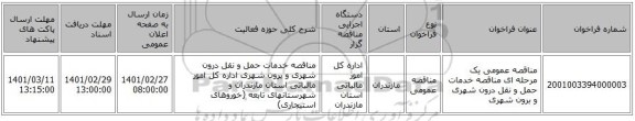 مناقصه عمومی یک مرحله ای مناقصه خدمات حمل و نقل درون شهری و برون شهری 