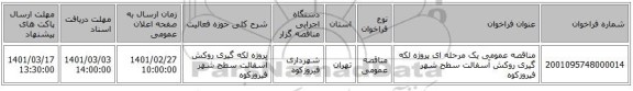 مناقصه عمومی یک مرحله ای پروژه لکه گیری روکش آسفالت سطح شهر فیروزکوه