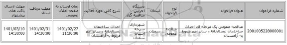 مناقصه عمومی یک مرحله ای احداث ساختمان غسالخانه و سایر امور مربوط به آرامستان