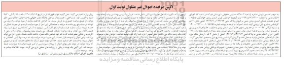مزایده، مزایده فروش پلاک ثبتی 1466/3 و 1466/2 اصلی بخش 2