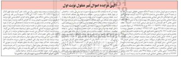 مزایده فروش 55 سهم مشاع از پلاک ثبتی 1878/435 اصلی بخش 2 