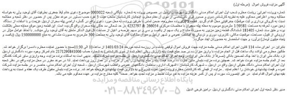 مزایده شش قطعه زمین به مساحت 1/39581 مترمربع 