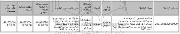 مناقصه عمومی یک مرحله ای جدولگذاری بتنی پرسی و تعمیرات جداول و پل های محله ازنا و  سطح شهر شازند بر اساس فهرست بها ابنیه سال 1401 