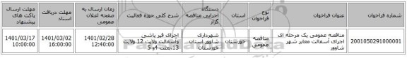 مناقصه عمومی یک مرحله ای اجرای آسفالت معابر شهر شاوور 