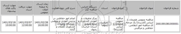 مناقصه عمومی همزمان با ارزیابی (فشرده) یک مرحله ای مناقصه امور انتظامی، حفاظتی و مراقبتی