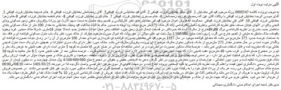 مزایده فروش یک باب منزل مسکونی قولنامه ای و فاقد سند به مساحت عرصه حدود 375 مترمربع