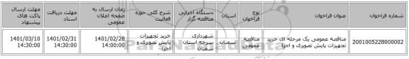 مناقصه عمومی یک مرحله ای خرید تجهیزات پایش تصویری و اجرا