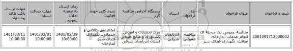 مناقصه عمومی یک مرحله ای انجام خدمات آبدارخانه، نظافت، نگهداری فضای سبز 