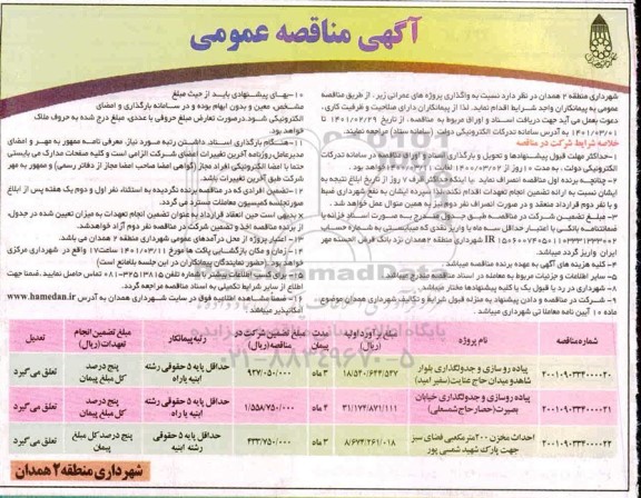 مناقصه پیاده روسازی و جدولگذاری بلوار ...