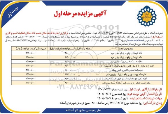 مزایده اجاره دکه ها، مکان نصب دکه، مکان فعالیت اسب و گاری