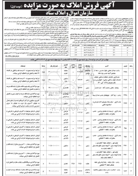 مزایده 110 مزایده فروش املاک و مستغلات کاربری مسکونی تفریحی نوبت اول 