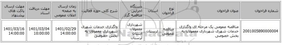 مناقصه عمومی یک مرحله ای واگذاری خدمات شهری شهرداری معمولان به بخش خصوصی 