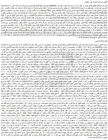 مزایده فروش دوسوم مشاع از هفت هشتم مشاع از شش دانگ 1-یک باب مغازه 