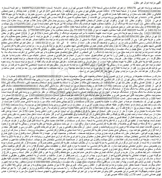 مزایده فروش ششدانگ پلاک ثبتی بشماره 554 فرعی از 2346 اصلی