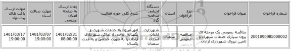 مناقصه عمومی یک مرحله ای برون سپاری خدمات شهری و تامین نیروی شهرداری آرادان