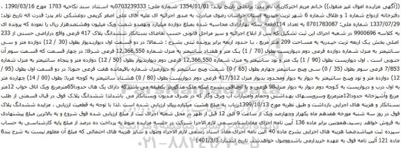آگهی مزایده ششدانگ پلاک 417 فرعی واقع دراراضی حسنی از 233 اصلی بخش یک