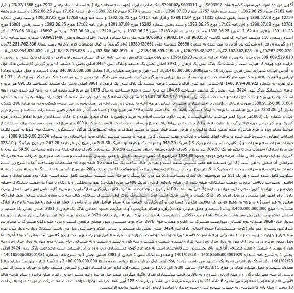 آگهی مزایده ششدانگ پلاک ثبتی یک فرعی از 3981 اصلی بخش یک