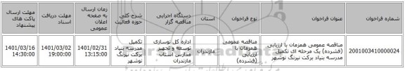 مناقصه عمومی همزمان با ارزیابی (فشرده) یک مرحله ای تکمیل مدرسه بنیاد برکت نیرنگ نوشهر