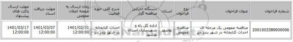 مناقصه عمومی یک مرحله ای احداث کتابخانه در شهر بندر دیر