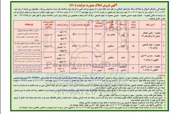 مزایده فروش املاک 